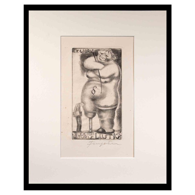 Michel Fingesten, Ex Libris Doctor Turis Lustig, Etching, 1930s For Sale