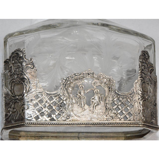 Metal Silver and Engraved Crystal Decanter and Cordial Cups For Sale - Image 7 of 10