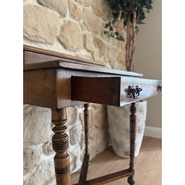 Antique Edwardian Marquetry Ladies Wring Desk with Small Leather Top Workspace, 1920s For Sale - Image 9 of 18