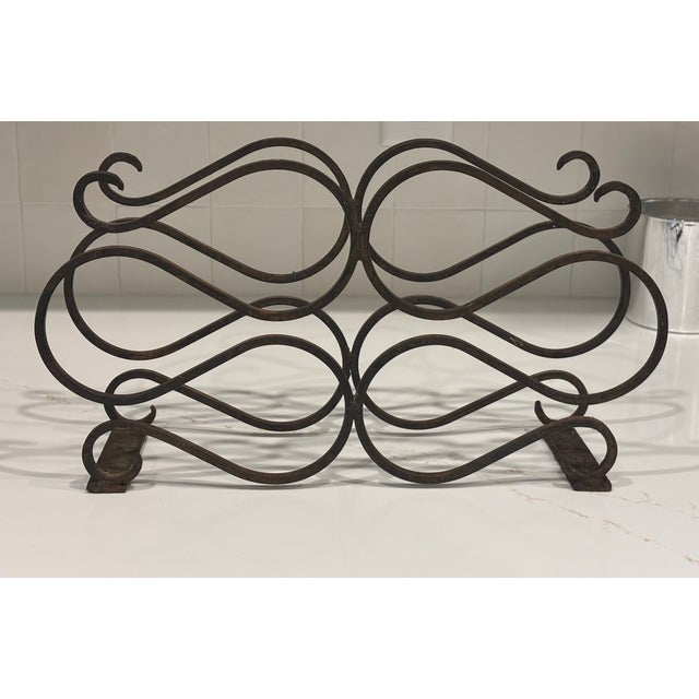Antique Hand-Forged Wrought Iron Tabletop Wine Rack / Rolling Pin Holder For Sale - Image 4 of 10
