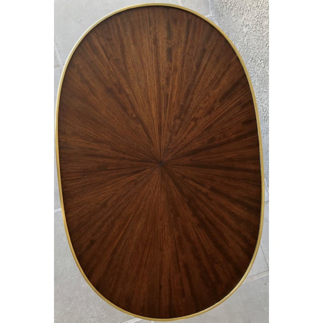 Circa 1930 Louis XVI-Style Mahogany Starburst Marquetry Two-Tier Oval Accent Table With Brass Mounts For Sale - Image 10 of 18
