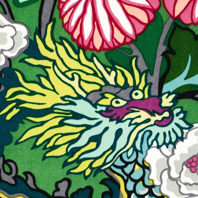 Art Deco Schumacher Chiang Mai Dragon Velvet Fabric in Jade For Sale - Image 3 of 5