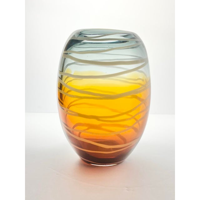Viterra Gallery Collection Ombré Amber Smokey Gray Barrel Shaped Art Glass Vase Excellent condition. No chips, cracks, or...