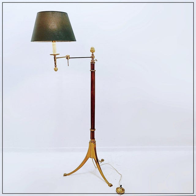 Metal Vintage Brass and Wood Reading Floor Lamp For Sale - Image 7 of 16