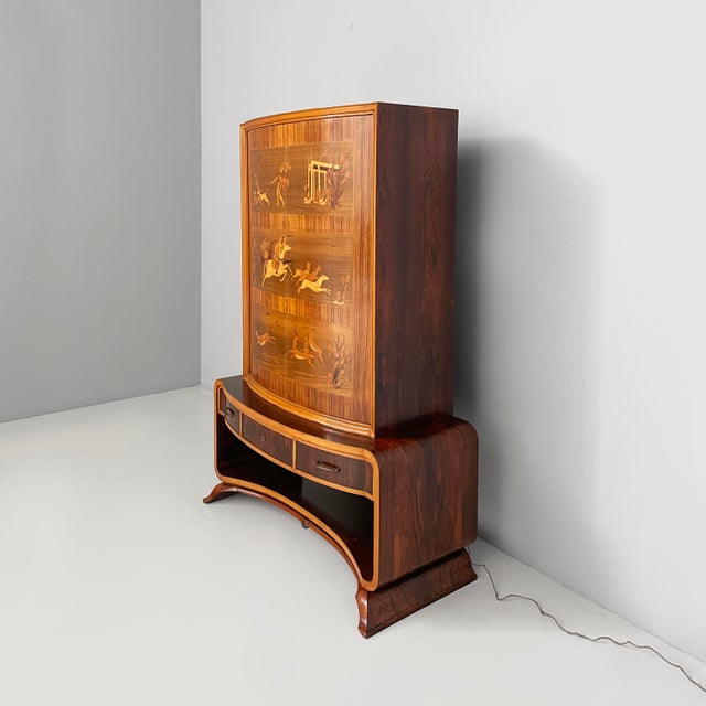 Italian Art Deco Inlaid Wood Bar Cabinet, 1930s For Sale - Image 3 of 18