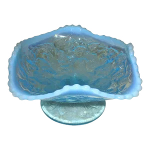 Late 19th Century EAPG Dugan Question Marks Blue Opalescent Glass Compote