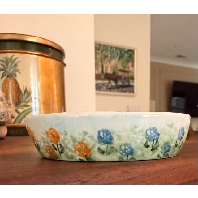 1990s Kathy Hatch Collection Hand-Painted Triple Bowl Serving Tray / Condiment Server For Sale - Image 4 of 9