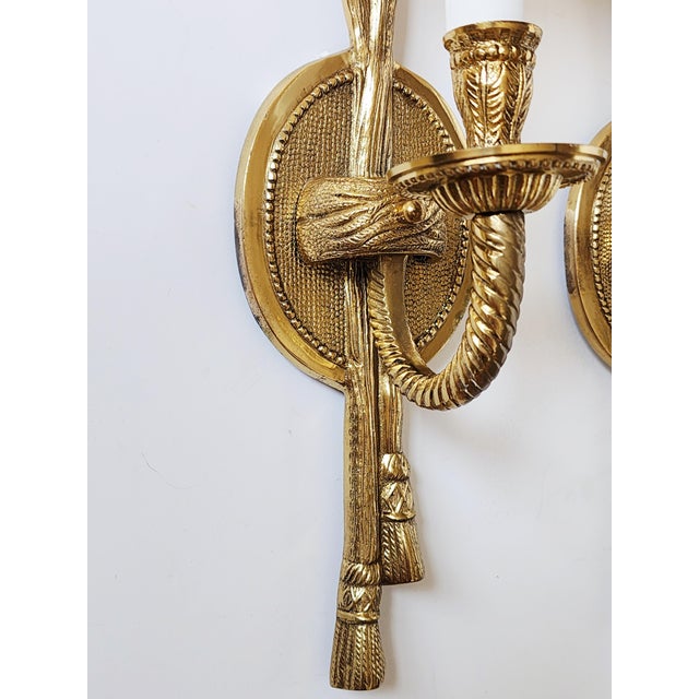Brass Vintage French Neoclassical Style Brass Wall Sconces-a Pair For Sale - Image 8 of 12