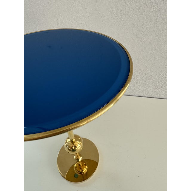 Italian Side Table in Brass and Blue Glass by Osvaldo Borsani for Atelier Borsani Varedo, 1950s For Sale - Image 11 of 17