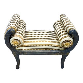 French Style White Small Bench With Gold Details For Sale
