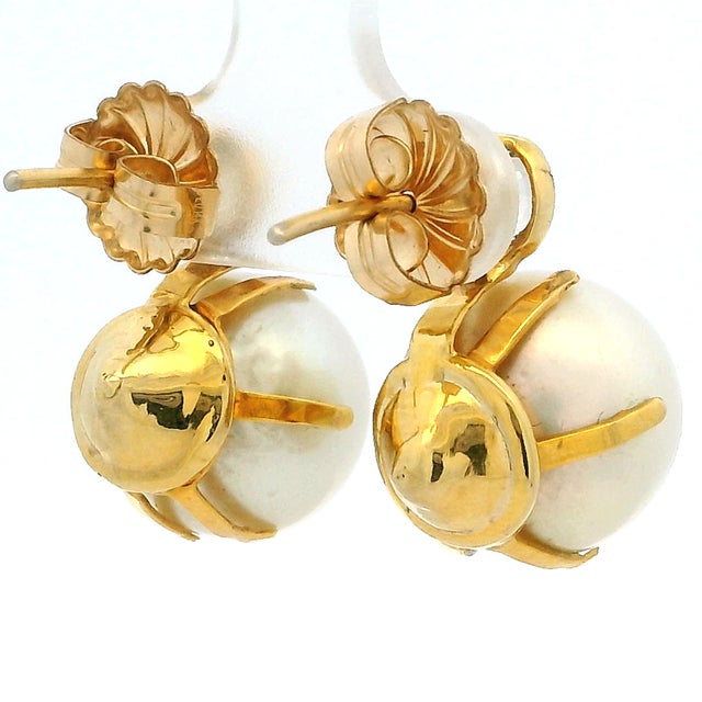 1990s Circa 1990 18k White Gold South Sea Pearl and 1.00 Ct Diamond Earrings For Sale - Image 5 of 14