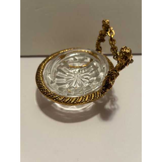 This exquisite vintage gilt Ormolu vanity accessory is made in the Italian Rococo style. The dish insert is heavy cut...