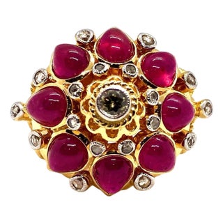 Bochic "Capri" Vintage Ruby & Diamond Ring Set In 18K Gold & Silver For Sale