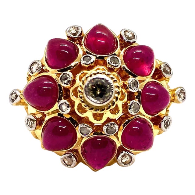 Bochic "Capri" Vintage Ruby & Diamond Ring Set In 18K Gold & Silver For Sale