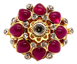 Bochic "Capri" Vintage Ruby & Diamond Ring Set In 18K Gold & Silver