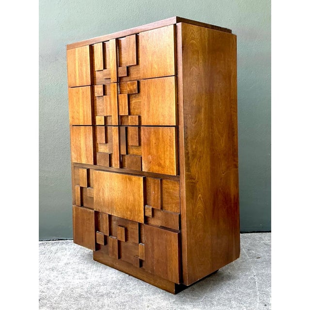 Vintage Lane “Mosaics” Brutalist Tall Chest of Drawers For Sale In West Palm - Image 6 of 12