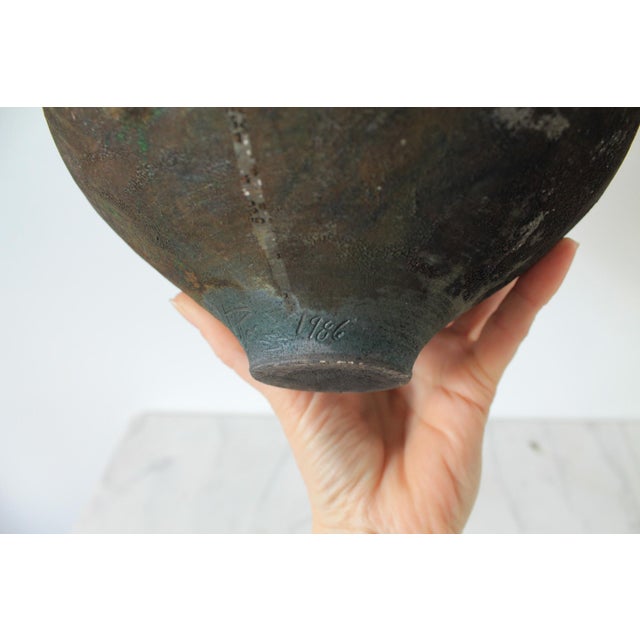 1980's Raku Pottery Bulbous Form Vase For Sale - Image 9 of 9