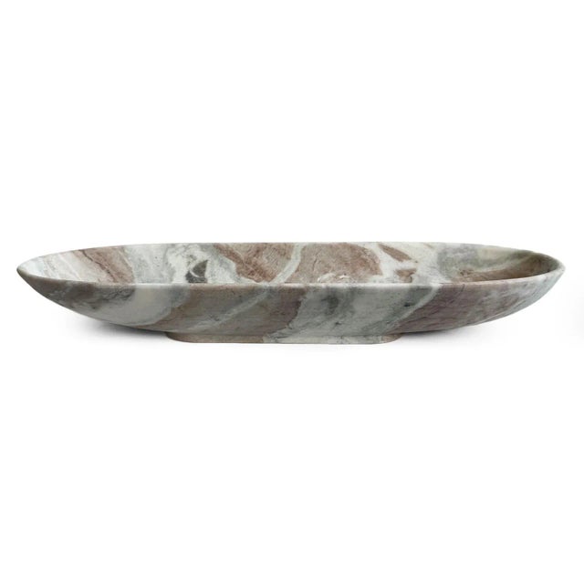 Modern solid grey and taupe marble oval bowl. Perfect for displaying fruit or objects as a table centerpiece indoors or...