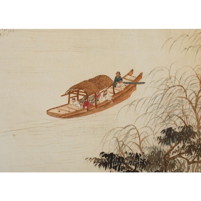 Beige Chinese Eight Panel Folding Table Screen Landscapes Poems For Sale - Image 8 of 12