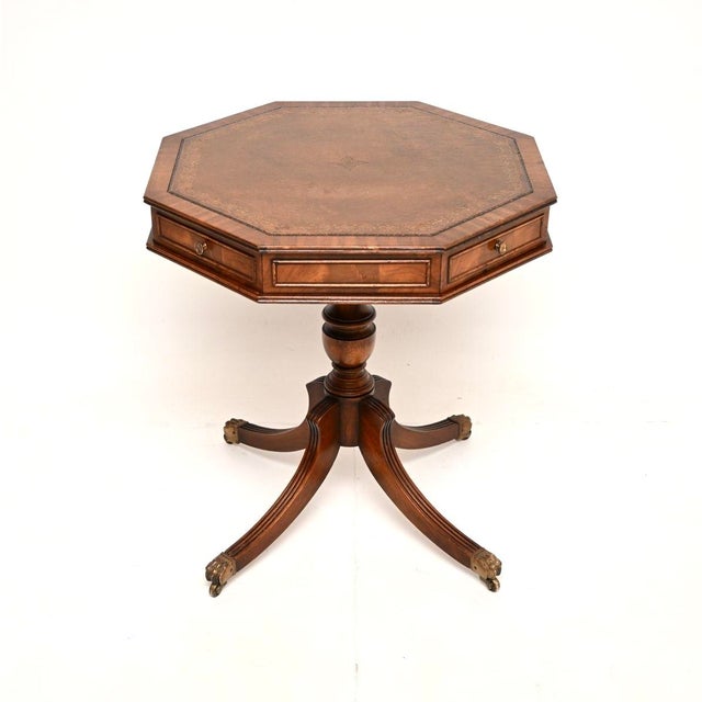 Hollywood Regency Antique Regency Leather Top Drum Table, 1930 For Sale - Image 3 of 10