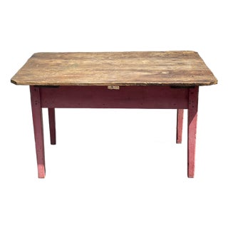 19th Century Primitive Red Painted Tavern Table With Drawer For Sale