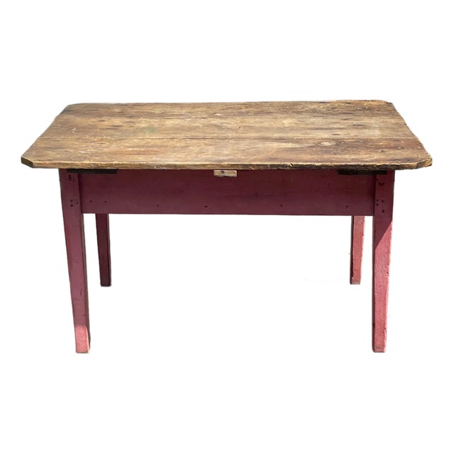 19th Century Primitive Red Painted Tavern Table With Drawer For Sale