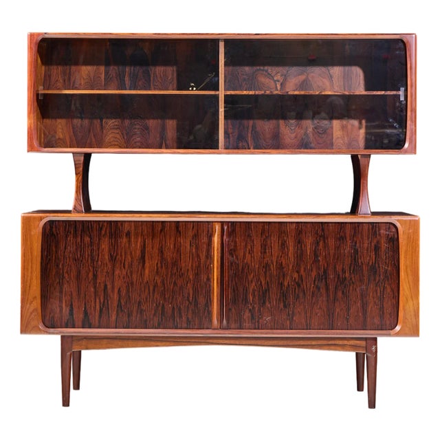 Bernhard Pedersen Mid Century Danish Rosewood Tambour Door Credenza With Hutch For Sale