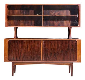 Bernhard Pedersen Mid Century Danish Rosewood Tambour Door Credenza With Hutch