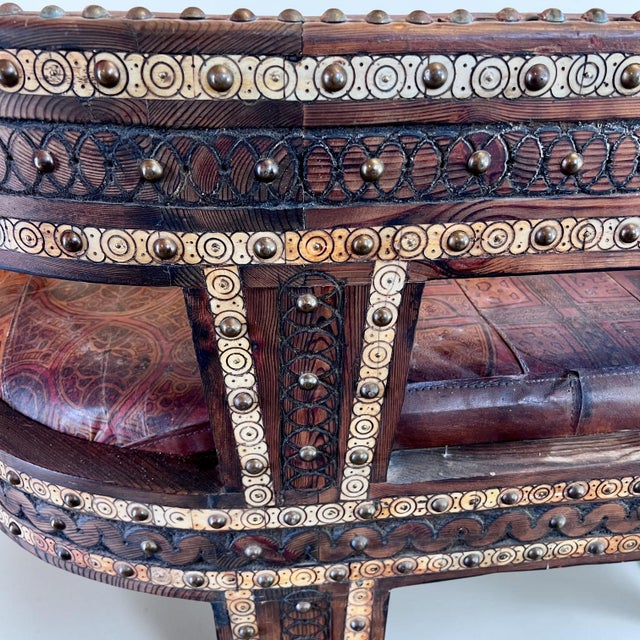 African Hardwood and Leather Two‑seater Settee, 1960s For Sale - Image 9 of 11