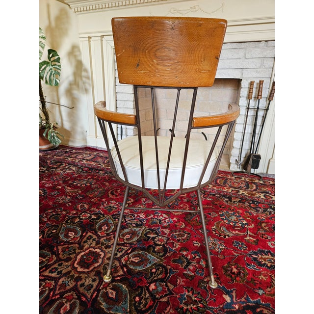 1960s MCM Attributed to Richard McCarthy by Selrite Wrought Iron and Oak Wood Armchair For Sale - Image 4 of 7