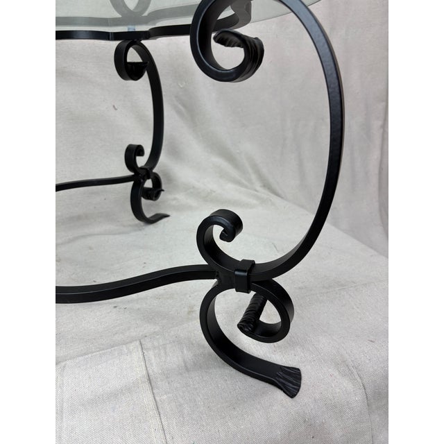 French Provincial 1950s French Hand-Wrought Iron With New Glass Table, 36" Diameter, Professionally Restored For Sale - Image 3 of 7