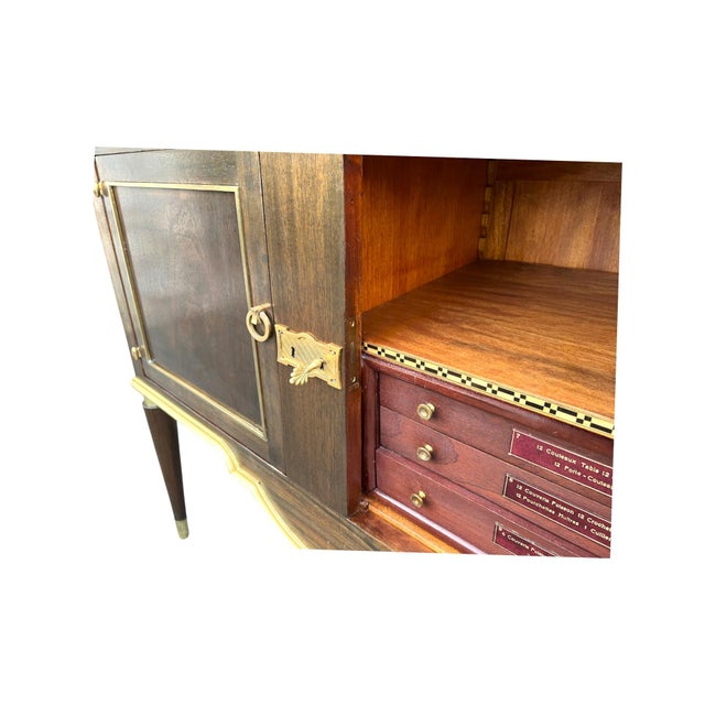 Antique French Louis XVI Walnut Sideboard With Gilt Brass Trim and Velvet-Lined Drawers For Sale - Image 10 of 12