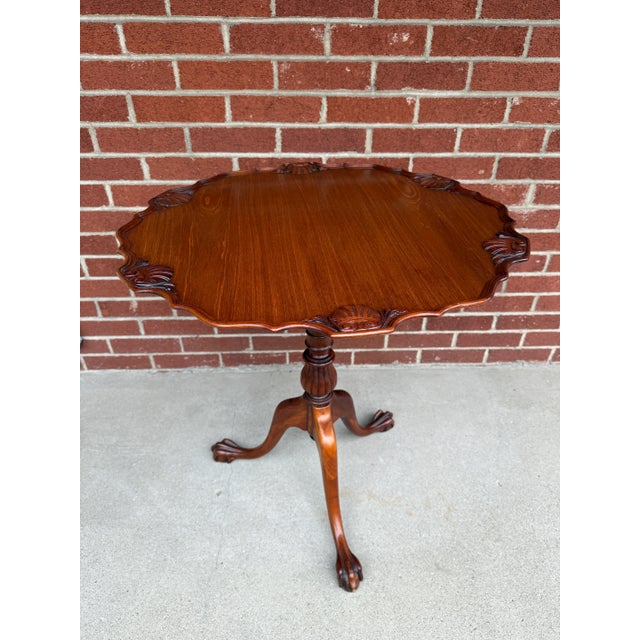 Vintage Chippendale Style Tilt-Top Table With Seashells and Pie Crust Edge For Sale - Image 4 of 12