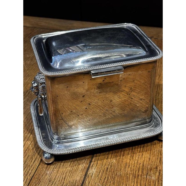 English Silver-Plated Tea Caddy with Lion's Head Handles For Sale - Image 10 of 13