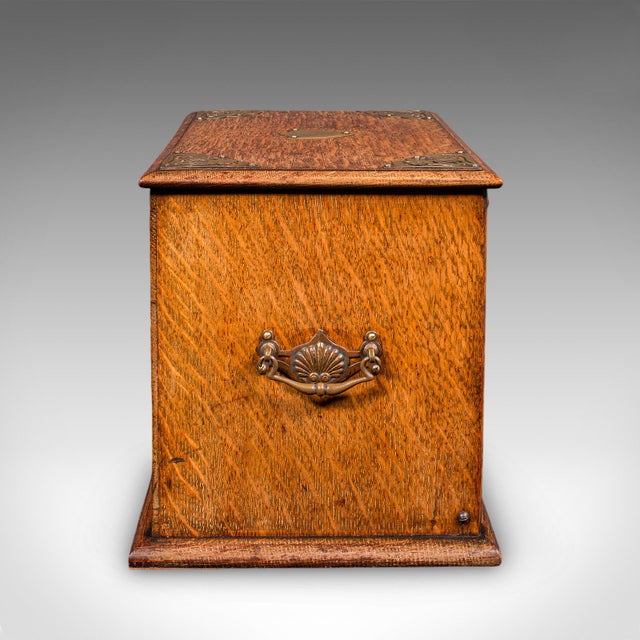 Antique Stationery Box, English, Golden Oak, Fall Front Desk Tidy, Edwardian For Sale - Image 6 of 12