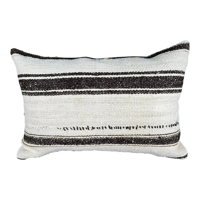 Turkish Hemp Pillow Cushion Natural Beige Dark Brown Pillow Cushion Cover 16" x 24" For Sale