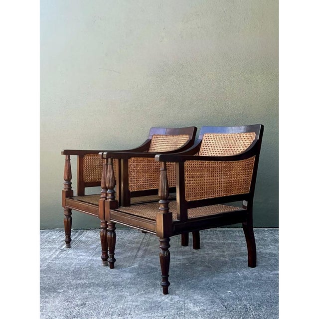 Rustic Vintage Carved Wood and Cane Chairs - Pair For Sale - Image 3 of 12