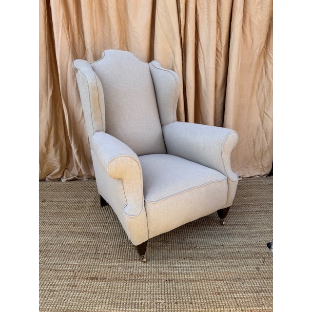 English 19th Century English Winged Scroll Back Armchair in New Linen For Sale - Image 3 of 7