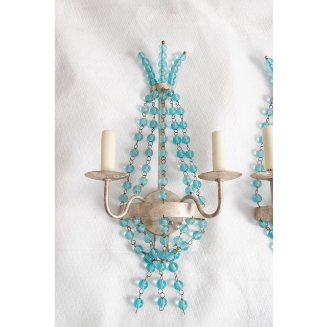 Pair Aqua Glass Ball Silvertone Sconces For Sale - Image 12 of 12