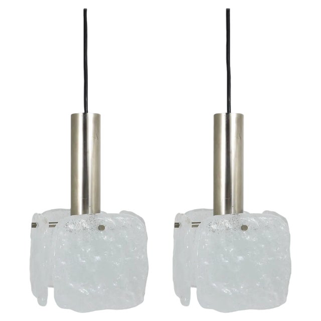 Frosted Ice Glass Panel Pendant Lamp attributed to J. T. Kalmar for Kalmar, Austria, 1960s For Sale