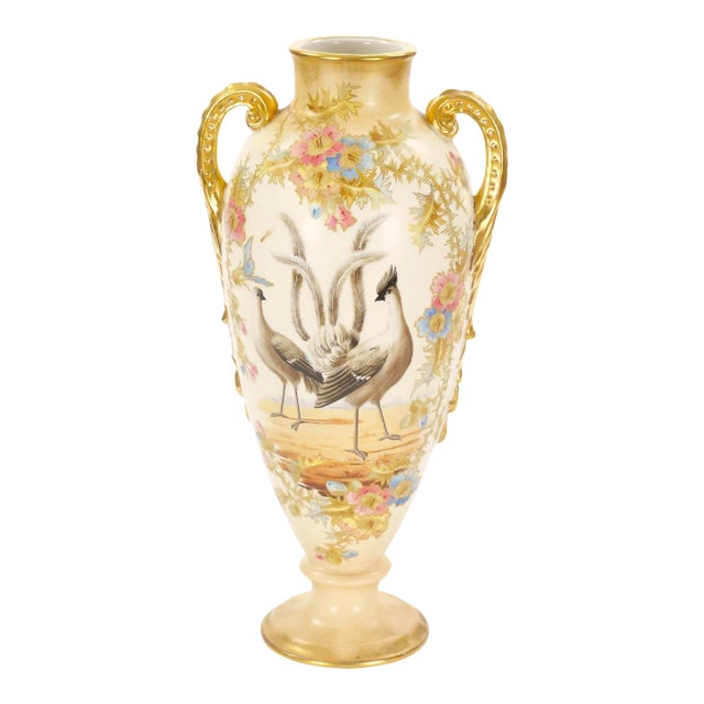 Antique German Porcelain Hand Painted / Gilt Decorative Vase For Sale