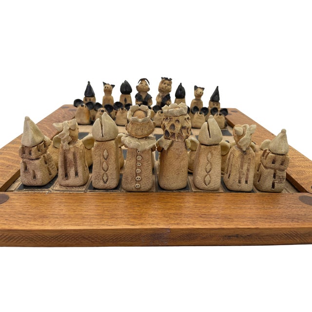 Figural Animal Terracotta Chess Set With Oak-Framed Board For Sale - Image 13 of 18