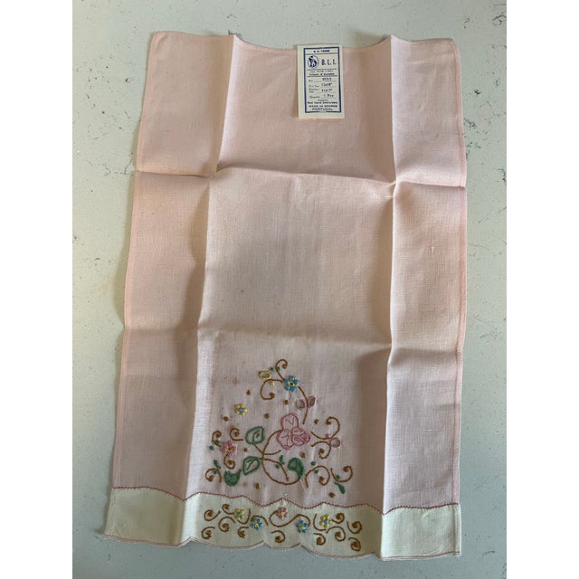 Set of 3 Vintage Portuguese Linen Hand Embroidered Guest Towels For Sale - Image 4 of 6
