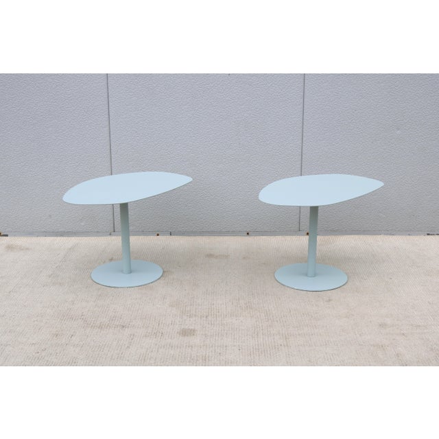 MCM Style Light Blue Organic Forms Side Tables Attributed to Morten Voss, a Pair For Sale - Image 11 of 18
