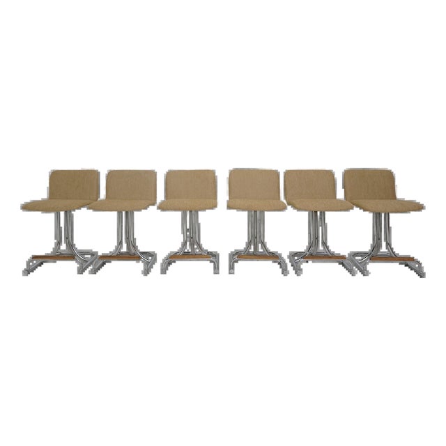 1970s Set of 6 Tubular Chrome Swivel Barstools For Sale