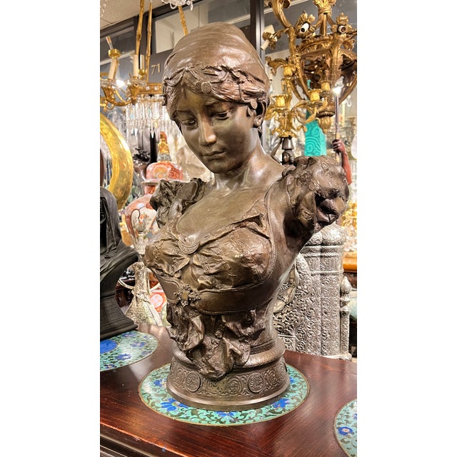 Late 19th Century Antique French Orientalist Bust Sculpture of a Courtesan After Clement Steiner For Sale - Image 5 of 11