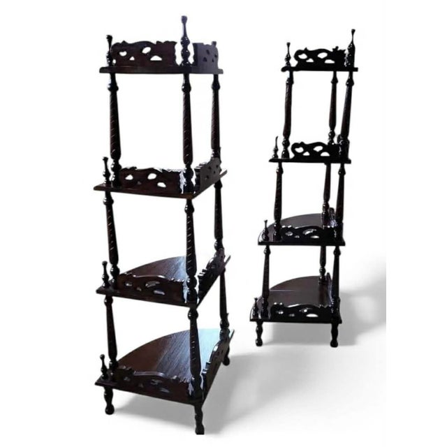 Vintage Pair of Mahogany Victorian Corner Four Tiered Shelf For Sale - Image 6 of 8