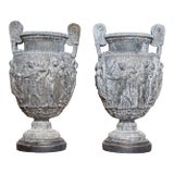 French Neoclassical 19th Century Baluster Urns with Low-Relief Décor - a Pair For Sale