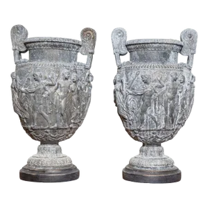 French Neoclassical 19th Century Baluster Urns with Low-Relief Décor - a Pair