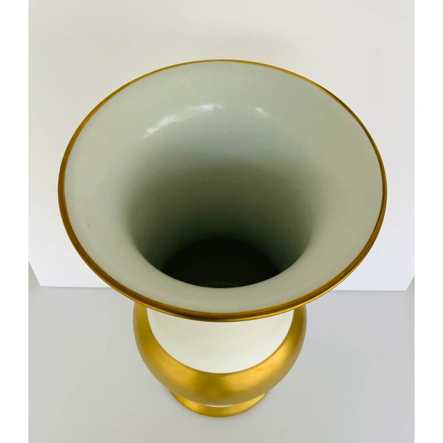 Modern Large Modern White and Gold Flared Porcelain Vase For Sale - Image 3 of 5